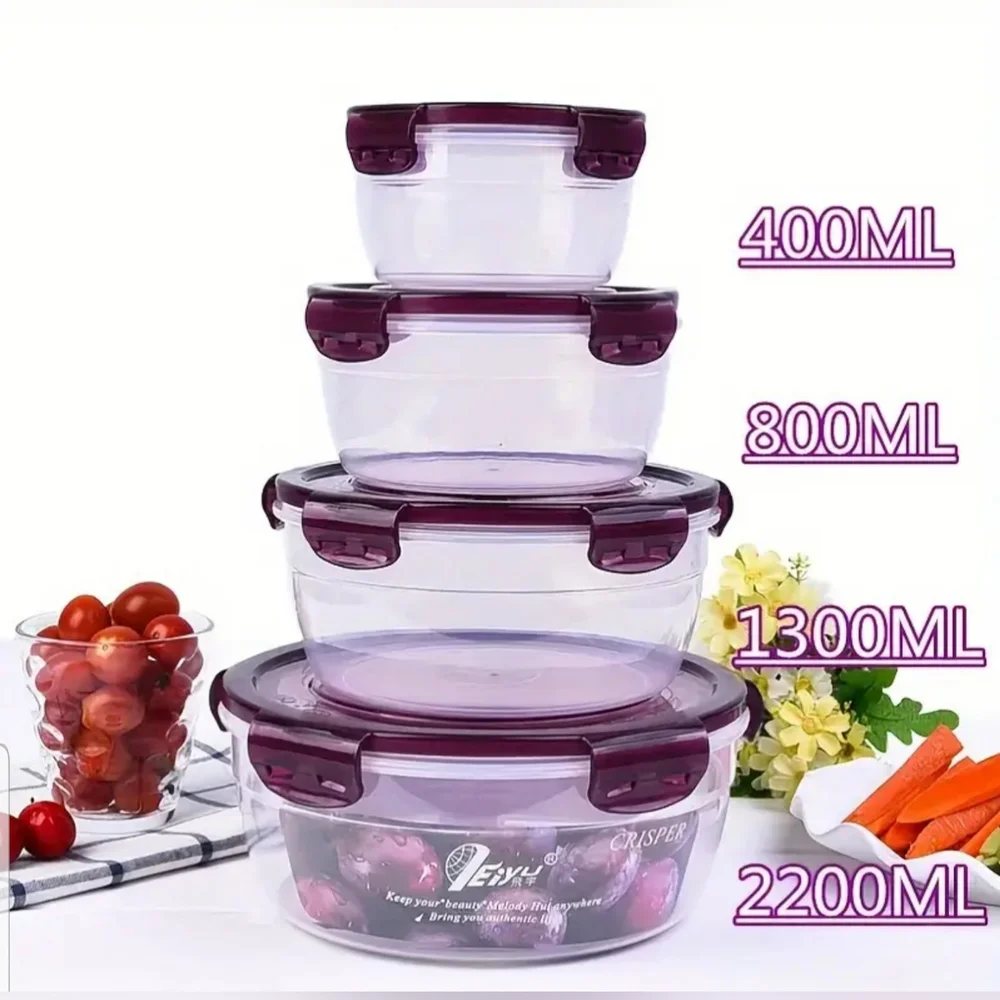 4 Burgundy Mixing Bowls w/Lid